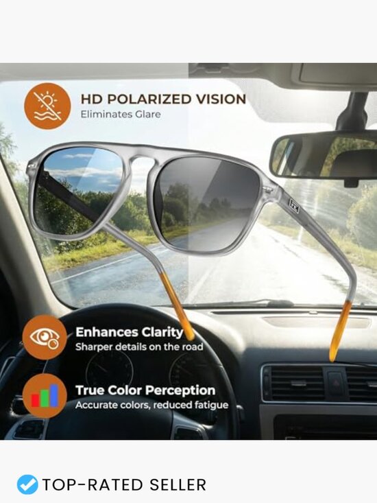 Retro Polarized Aviator Sunglasses Square Frame Vintage Modern Unisex Style main image 2